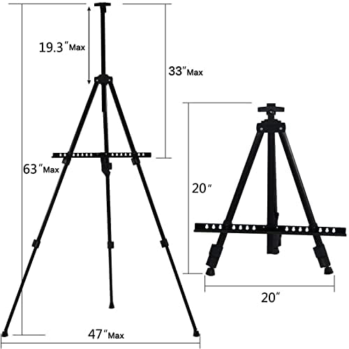 Bonnlo Portable Easel Art Stand for Painting, Displaying Adjustable Height 53cm to 165cm, Extra Thick Iron Metal, Folding Art Tripod Easel with Carry Bag, Black