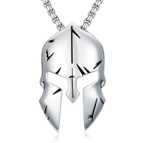 Spartan Necklace for Men 925 Sterling Silver Spartan Warrior Helmet Pendant Jewelry for Dad Son, w/Stainless Steel Chain 22'' + 2''