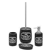 Set Accessori Bagno In Ceramica Bianca E Nera - Stile Vintage Con Dispenser Sapone E Portaspazzolini