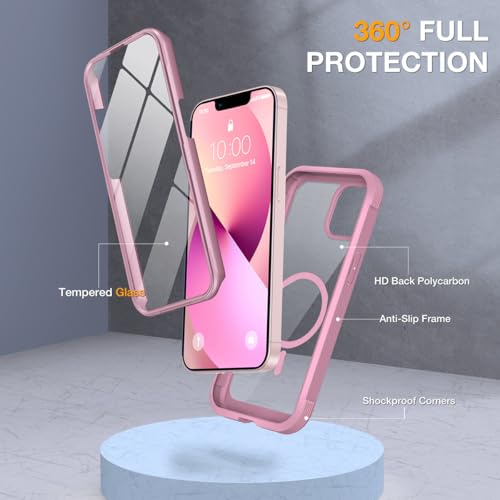 Image of Miracase for iPhone 13 mini Case 5.4 inch,Full-Body Protection,Clear Bumper Case with Built-in 9H Tempered Glass Screen Protector,Military-Grade Drop Protection Outdoor Phone Case for 13 mini,Dark Pink