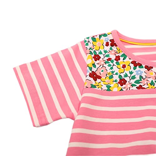 Image of HILEELANG Toddler Girls Short Sleeve Dress Easter Cotton Casual Summer Appliques Shirt Jersey Dresses
