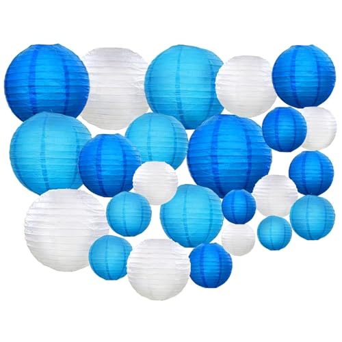 Snowth Papierlaterne, 24 Stück Blaue und weiße Papierlaternen, Papierlampions Runde, 8