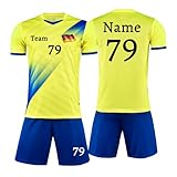 Personifizieren Fußball Trikot Kinder Jungs mit Namen Nummber Team Logo Home Auswärts Trikot with Sponsor T-Shirt (Gelb)
