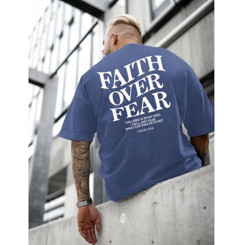 Image of Christian Faith Over Fear Shirt for Men Jesus Religious Shirts Oversized Graphic Tees Acid Wash God T-Shirt