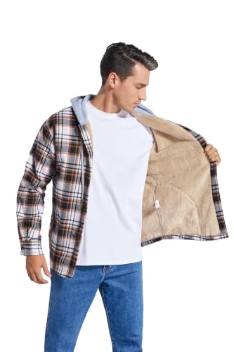 Image of Men's Cotton Plaid Shirt Jacket Fleece Flannel Sherpa Button Down