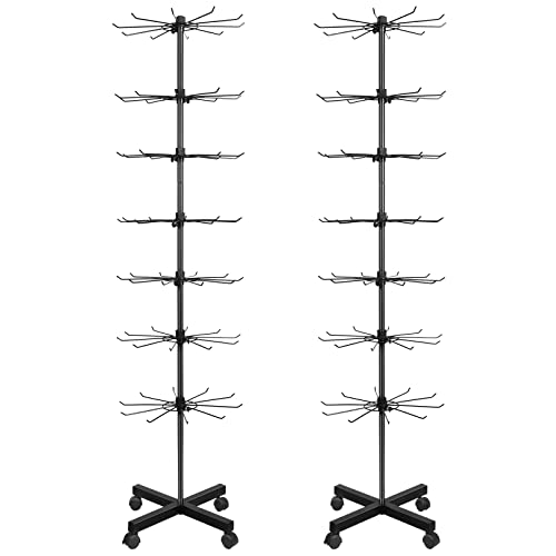 2 Pcs Retail Display Stand 7 Tier Spinner Display Rack Hats Jewelry Keychain Craft Show Rack with Hooks for Malls, Showroom, Retail Store Mall Business (Black)