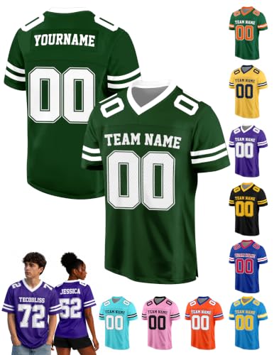 Custom Football Jerseys Name Number for Men Women Youth Kids, Green Color