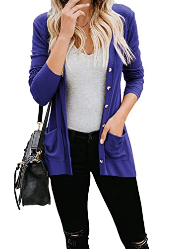 Naggoo Women Fall Soft Drape Open Front Cardigans Loose Casual Lightweight Long Sleeve Cardigans (S, Royal Blue) #TOP25
