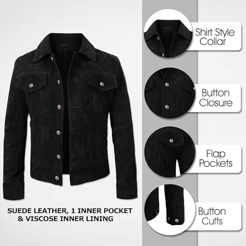 Image of LP-FACON Mens Western Style Trucker Suede Leather Jacket | Cowboy Jacket Collection