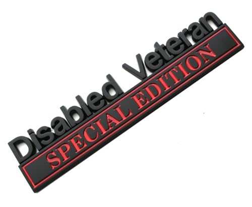 Image of 2pcs Disabled Veteran Special Edition Emblem Car Decal, Warrior Soldier 3D Sticker, Disabled Veteran Special Edition Letters Car Badges, Accessories (Black Red)