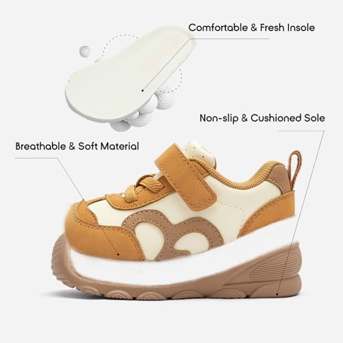Image of Balabala Girls Boys Toddler Sneakers Wide Toe Box Walking Shoes | Unisex Kids Sneakers with hook-and-loop straps, non-slip soles, soft heel cushion, and flexible support for play