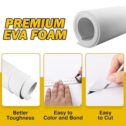 Image of MEARCOOH 2-Pack Large EVA Foam Sheets, White 4mm EVA Foam Roll (1mm to 6mm), 35.5 inch x 59 inch Sheet Premium High Density 86 kg /m3 for Cosplay, Crafts Projects (2PCS White 4mm)
