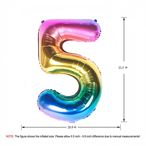 40 Inch Rainbow Large Number 5 Balloons Giant Helium Foil Mylar Digital Gradient Colorful 0 To 9 Balloon 5Th Girl Rainbow Birthday Party Decorations Supplies #TOP3