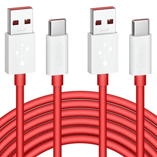 Jelanry 6FT 2-Pack USB Type C Cable for OnePlus 8 Pro, 80W 65W for Supervooc/Warp/Dash-Charging Cable Rapid Data Syncing Fast Charger USB C Cable for OnePlus 15 13 12 12R Open 11 10 8 7T 7 6T, Red