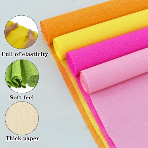 Image of BEISHIDA Yellow Orange Pink Crepe Paper Roll, 4 Rolls Crepe Paper Sheet