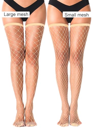 Image of VOAKOW 2 Pairs Thigh High Fishnet Stockings Sparkly Fishnet Tights for Women, Rhinestone Fishnets Stockings