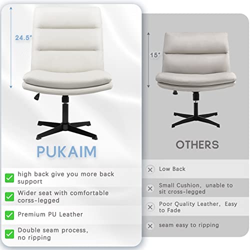 Pukami Armless Office Desk Chair No Wheels,Pu Leather High Back Wide Seat Cross Legged Office Chair,Height Adjustable Home Office Desk Chair, #TOP5