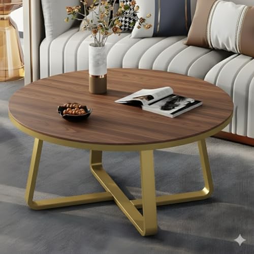 Image of Shoppee Coffee Table - Modern 2-Tier with Faux Marble Top and Gold Metal Frame - Stylish Center Table for Living Room, Sofa Table, Elegant Cocktail Table for Home, Office, Gold & Brown