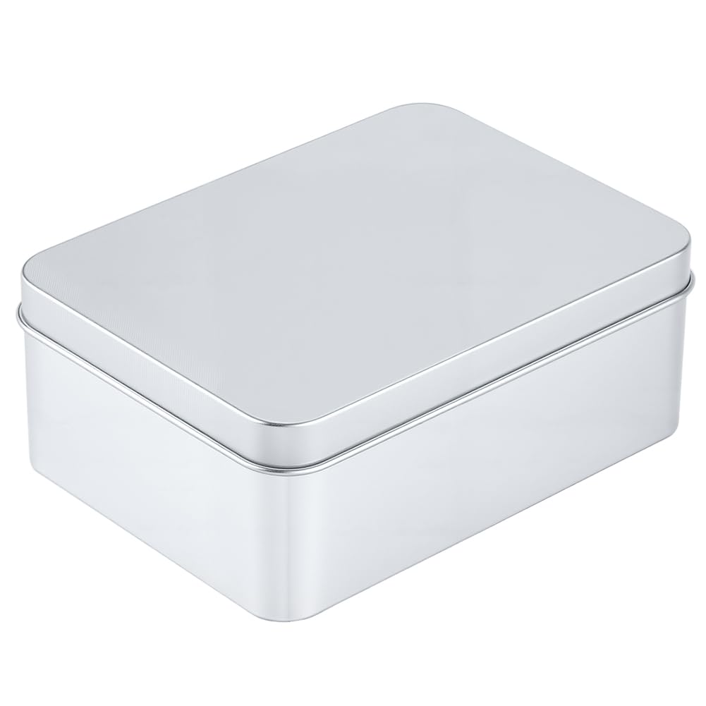 CREATCABIN Metal Tin Storage Box with Lids Rectangular Empty Tinplate Containers Silver Portable Storage Metal Box Multipurpose Storage Box for Crafts Jewelry Cookies Pencil Case 5x3.5x2Inch