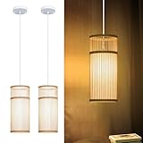 Lumivill Bamboo Pendant Light (Set of 2) - Mini Wicker Pendant Light, Natural Hand-Woven Bamboo Light Fixture for Home Decor