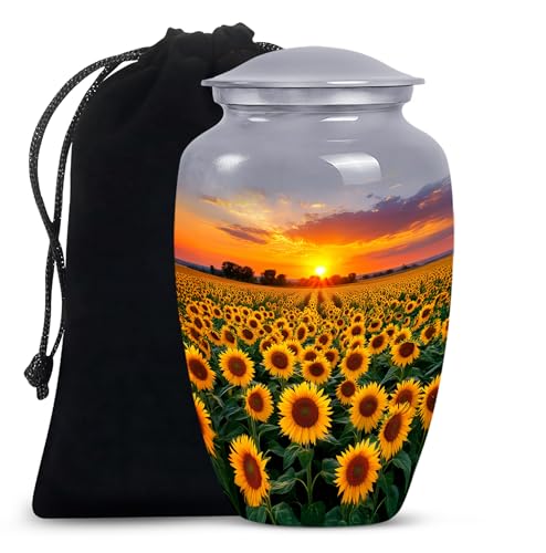 Image of Sunset Sunflower Urns for Human Ashes Adult Female - Cremation Urns for Adult Ashes Women - Yellow Sunflower Urn for Human Adults Mom and Dad - Large Cremation Urn for Male 10inch