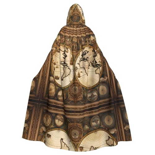 Cape à capuche d'Halloween pour cosplay réussi avec motif carte ancienne