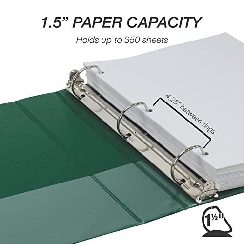 Samsill Durable 1.5 Inch Binder, Made In The Usa, D Ring Binder, Customizable Clear View Binder, Green, 4 Pack, #TOP2