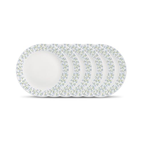 Image of La Opala Diva Pearl Collection Opal Glass Crockery | Full Plate Set of 6 | Silky Cluster Design | for Dining & Gifting | Microwave Safe | 100% Vegetarian | Extra Strong | Super Light & White