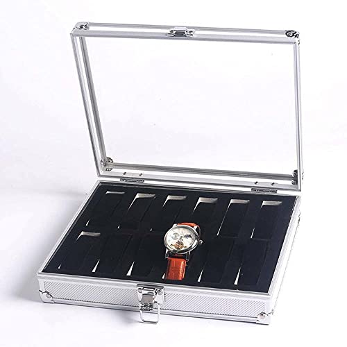 Queiting Uhrenbox mit 12 Fächern Uhren Organizer Schmuckschatulle Display Aufbewahrungsbox Uhr Schmuck Herrenuhrenbox mit Transparente Abdeckung Cover
