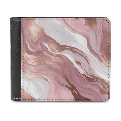 Rose Marble Soft PU Leather Bifold Wallet, Coin Purse Credit Pass Case, Durable Card-Holder Slim Billfold for Men Woman Money Storage