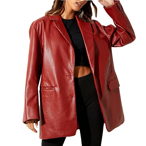 Blazers en simili cuir pour femmes la veste vintage rouge pour vos sorties