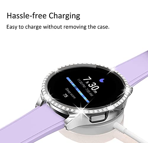 DEALELE [2-PACK] Case Compatible with Samsung Galaxy Watch FE / 5/4 40mm, Bling Single-Row Diamond PC Protective Case Replacement Watch Cover Bumper (40mm, Silver+ Transparent) - Image 6