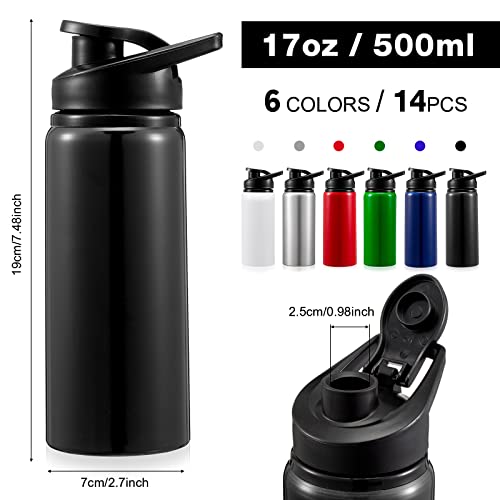 Gandeer 14 Pcs Aluminum Water Bottle 17 Oz Bike Bottles With Snap Lid Reusable Metal Lightweight Easy Carry Sports Leak Proof Gym For Camping Hiking (Dark Color) #TOP1