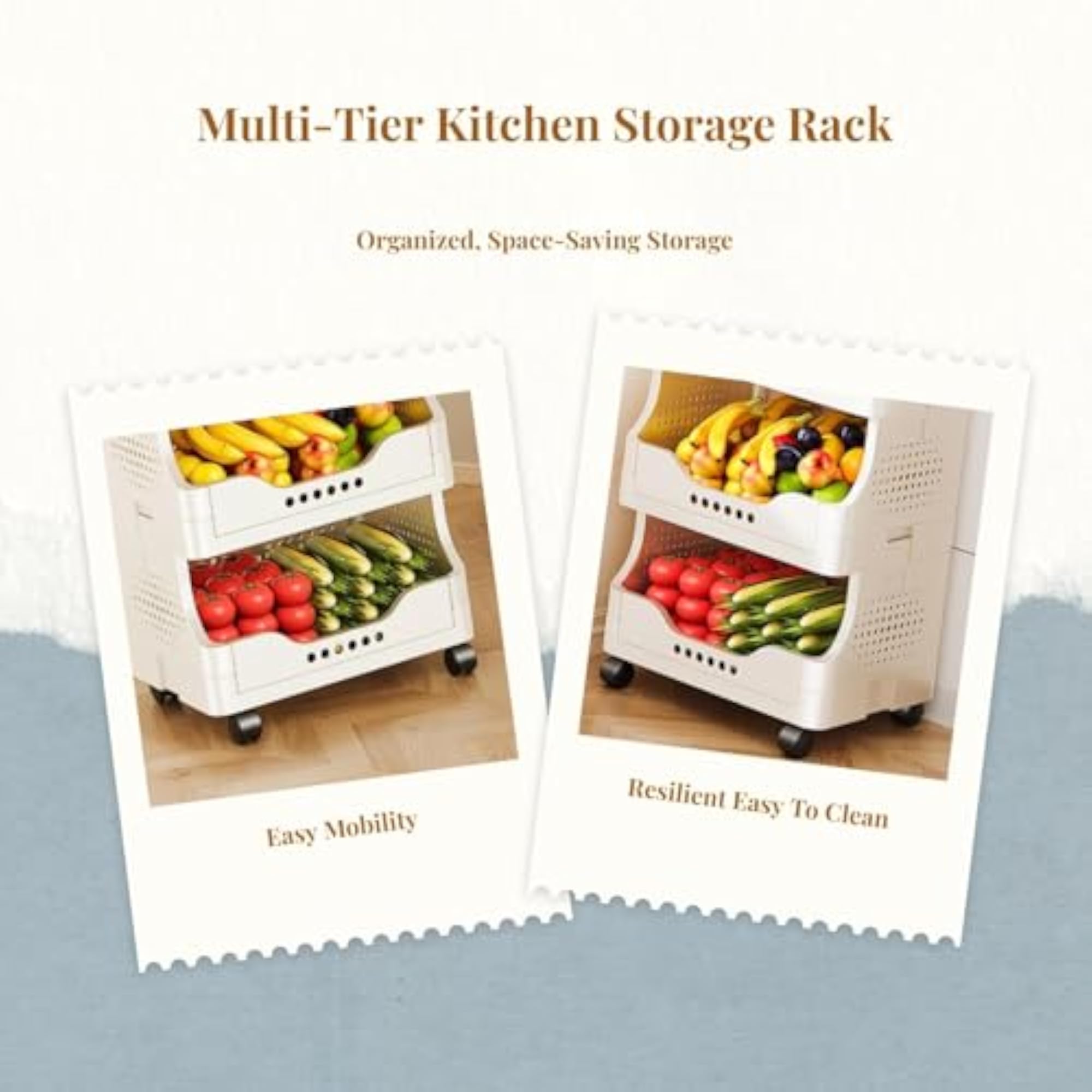 Multitier Kitchen Storage Rack, Rolling Floor Shelf Organizer