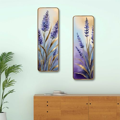 Image of Livin'luxe Lavender Floral Set of 2 Vertical MDF Wall Panels | Premium Sparkle Lamination Finish | Elegant Purple Flower Art Wall Decor for Living Room & Bedroom (12 x 18 Inch) AS-05