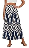 OFEEFAN Stripes Long Maxi Skirts for Women Spring Summer Dresses Casual Loose Clothes Beach Vacation Outfits Print 03 M