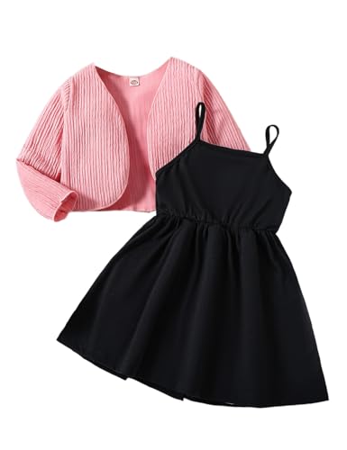 Toddler Girls Dress Long Sleeve Cardigan and Sleeveless Solid Dress 2Pcs Sets