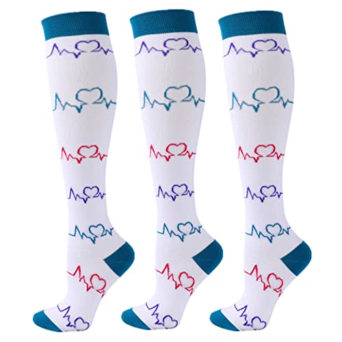 Zingso Calcetines de compresión para mujeres y hombres, 3 Pares 20-30 mmHg Calcetines/Medias de Compresión para correr, deportes, correr, atletismo, viajes, enfermeras, embarazo (S/M, Blanco)