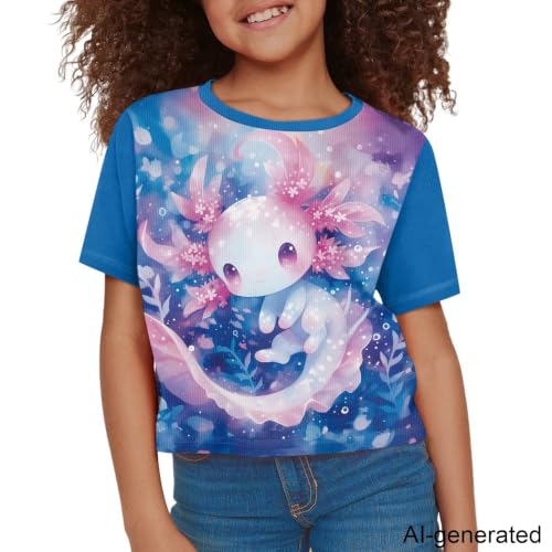 Image of Cute Crop Tops for Girls Short Sleeve Summer T Shirts Fashion Graphic Tees Crew Neck Pullover Tee 5-14 Years