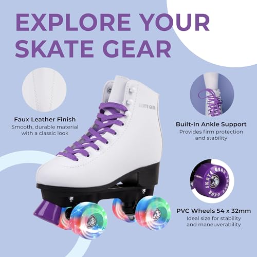 Image of Skate Gear Extra Support Quad Roller Skates for Kids and Adults (Black, Youth 1)