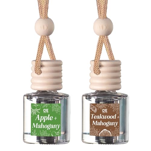 Image of C&E Craft Co Hanging Car Air Freshener Diffuser 2 Pack, Long Lasting Fragrance Oil Car Freshener, Glass Bottle Auto Air Freshener, Made in USA (Apple & Mahogany + Teakwood & Mahogany)