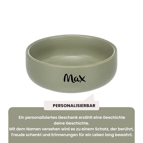 Personalisierbarer Keramik-Futter- & Wassernapf 750 ml (M) Grün – schwer & rutscharm – spülmaschinengeeignet & hygienisch – für mittelgroße Hunde & große Katzen – personalisiert mit Namen – Petslino