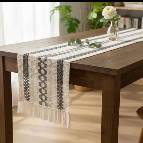 Image of HomeCloud Croshia Woven Table placemat - Heat Resistant, Washable Table Decoration for Dining, Office, Kitchen, Hotel, and Home (Runner White Grey, Set of 2)