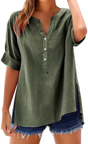 Linen Shirts for Women 2025 Summer Cotton Button Down Short Sleeve Blouses Casual Oversized Solid Color Tunic Tops Linen Shirts for Women 2025 Summer Cotton Button Down Short Sleeve Blouses Casual Oversized Solid Color Tunic Tops