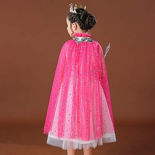 Image of Princess Cape for Girls - Colorful Sequin Cloak with Crown and Wand for Birthday, Halloween, Fancy Dress & Carnival