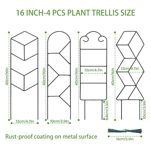 Image of 16 Inch Plant Trellis Indoor for Potted Plants 4 Pack Indoor Plant Trellis for Climbing Plants Houseplant Trellis Metal Garden Pot Trellis for Vine Ivy Support(16inch Black)