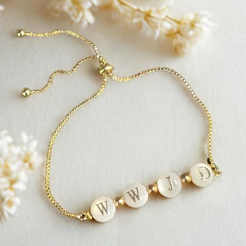 What Would Jesus Do Bracelet, Dainty WWJD Jewelry, Christian Gifts for Women, Cross Bracelet Box, Religious & Spiritual Catholic Gifts for Women, Shell Beads & Gold-Plated Accents, Adjustable2