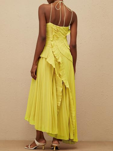 Image of Women Y2k Backless Long Dress Halter Tie Neck Maxi Dress Flowy Beach Sundress Summer Streetwear