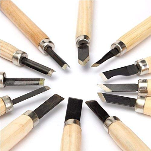 M Fabrics Assorted Carving Tools Chisels Knife Set for Wood Carving Fruit Carving Vegetable Carving Ice Sculpting Hobby Craft DIY Art Sculpting Set of 12 Tools with Wooden Handles