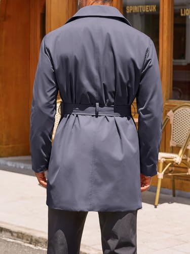 Image of Runcati Mens Double Breasted Trench Coat Notched Lapel Windbreaker Jackets Causal Overcoat With Belt